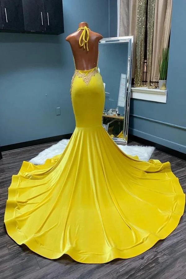 Eye-catching Sleeveless Halter Backless Mermaid Prom Dress by misshow.com
