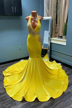 Eye-catching Sleeveless Halter Backless Mermaid Prom Dress by misshow.com