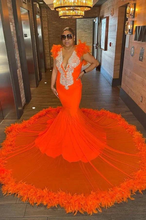 Eye-cathing Sleeveless V-neck Mermaid Prom Dress With Feather by misshow.com