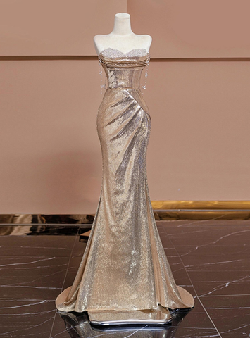Vestido de noche con escote corazón y lentejuelas de sirena brillante Y7612