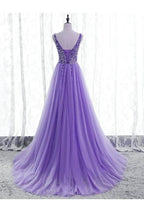 Purple Beaded V-neckline Tulle Sparkle Party Dress Evening Dress Purple Tulle Prom Dress Y1008 by simplepromdress