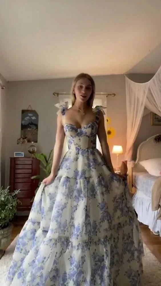 Beautiful Floral Print Chiffon Long Prom Dresses Evening Dress Y96 by simplepromdress