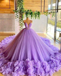 Spaghetti Straps Lavender Beading Bodice Tulle Ball Gown with Handmade Flowers Y97 by simplepromdress