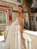 Bohemian Ivory Lace Sweetheart Neck High Slit Mermaid Wedding Dress SW183