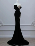Black Luxurious Velvet Beaded Evening Dress Long Prom Dress Y7675 by simplepromdress