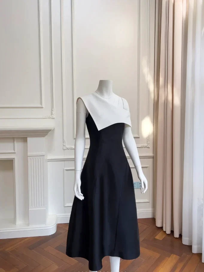 Unique One Shoulder Black White Satin A Line Prom Dress Formal Evening Dress Y8580 by simplepromdress