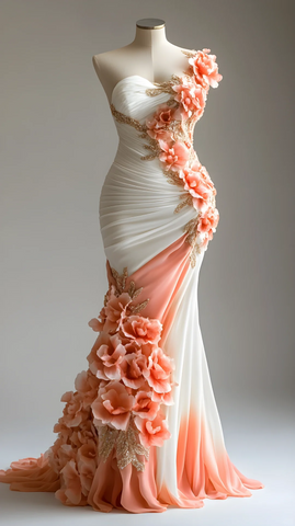 Vestido de fiesta de gasa con apliques de peonías, vestido de noche largo estilo sirena Y8565