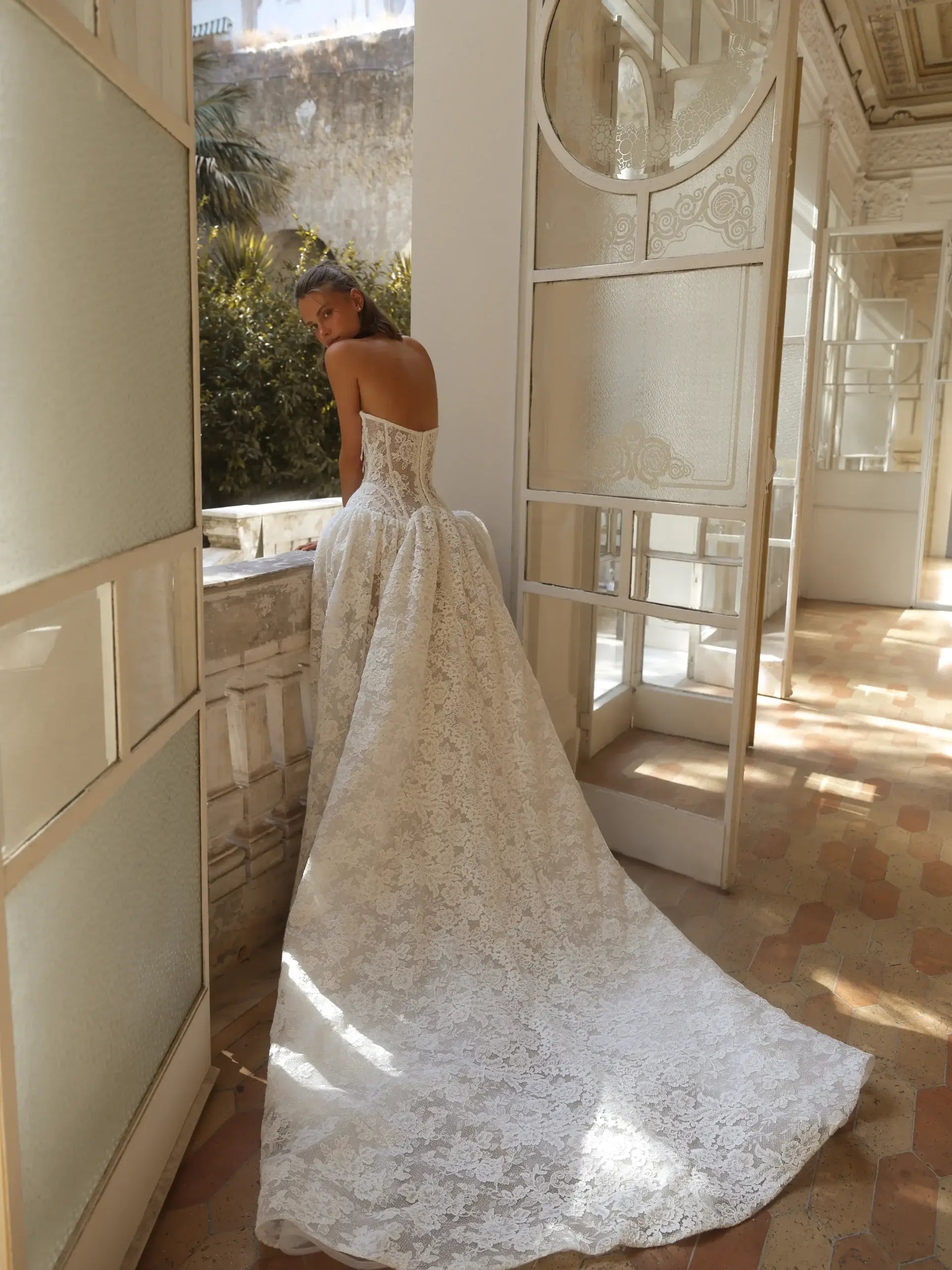 Bohemian Ivory Lace Strapless Ball Gown Wedding Dress SW193