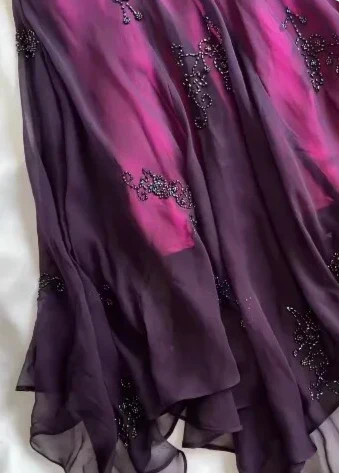 Vestido de fiesta vintage de sirena de gasa con cuentas moradas y cuello halter, vestido de noche largo Y7503