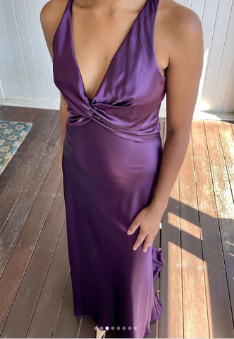 Vestido de noche morado con escote en V y espalda descubierta, vestido largo de fiesta para graduación Y7520