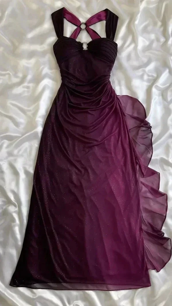 Ombre Grape Purple Chiffon Backless Evening Dress Long Party Prom Gown Y7482 by simplepromdress
