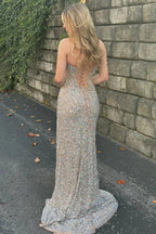 Marisela | Champagne Sequin Beaded Strapless Long Prom Dress with Slit by KissProm