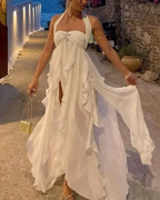Bohemian White Chiffon Evening Dress Halter Prom Dress Party Gown Y7542 by simplepromdress