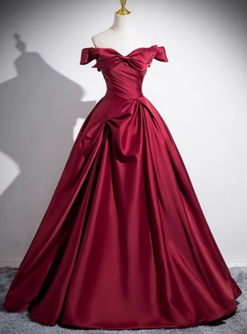 Vestido de fiesta elegante de satén burdeos con pliegues, corte A, Y7661