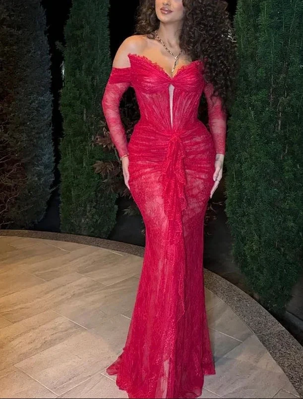 Gorgeous Lace Pleated Red Evening Dress Elegant Prom Dress Y7694 by simplepromdress