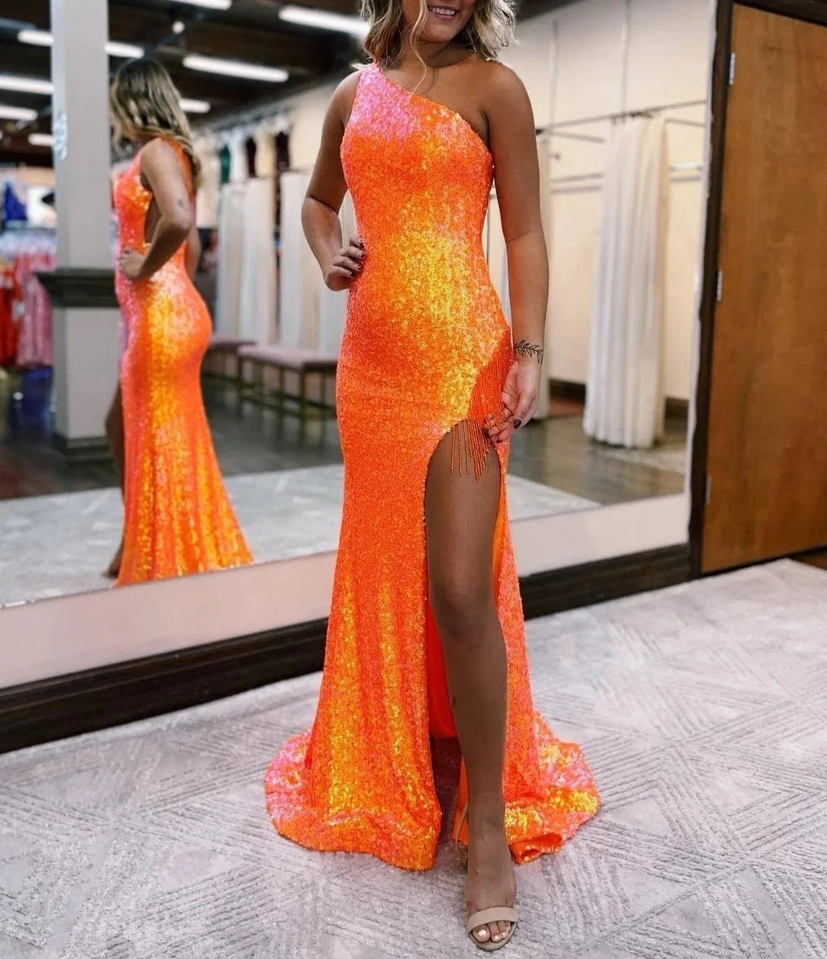 Adelina |Mermaid One-Shoulder Sequins Prom Dress With Tassels by KissProm