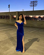 Off The Shoulder Royal Blue Floor Length Evening Dress With Side Slit Y713 by simplepromdress