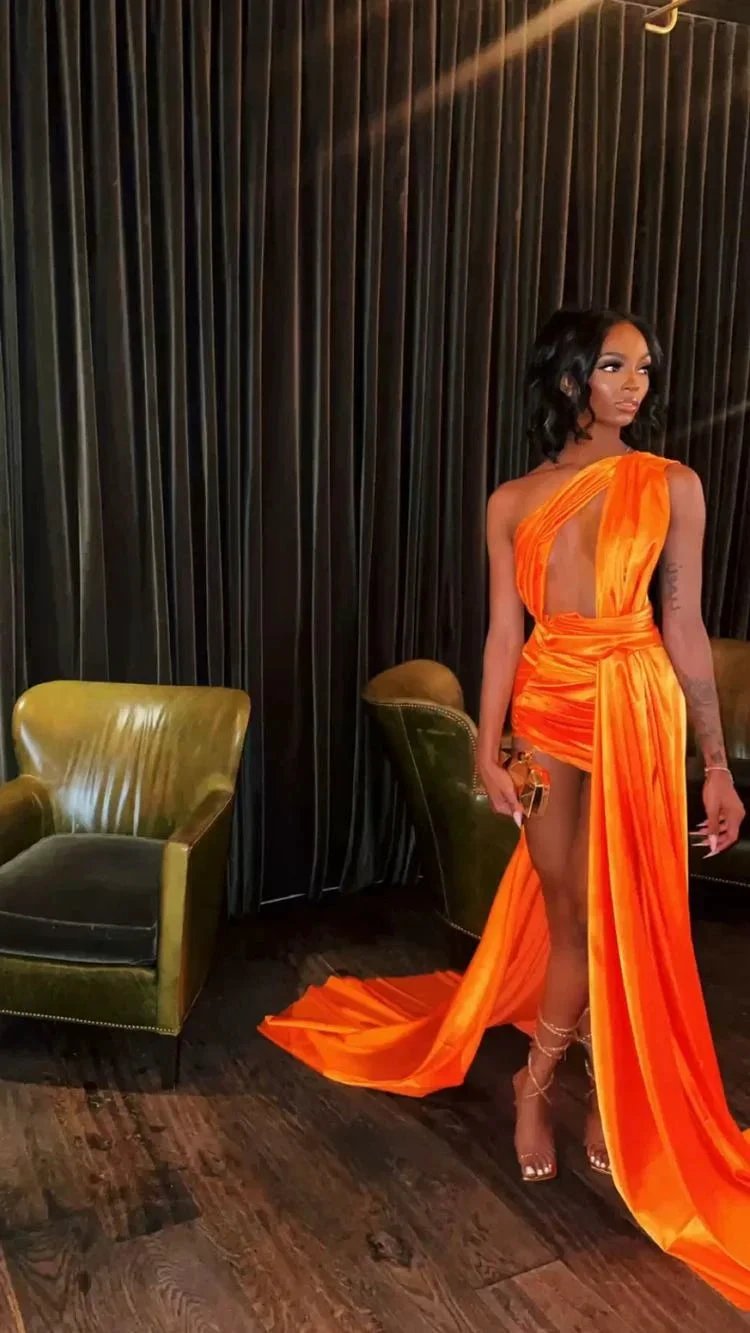 Orange Sleeveless Satin Sexy Party Dress ,21th Birthday Outfit Dress, Sexy Evening Dress Y782 by simplepromdress