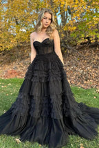 Averi | Blushing Pink Tulle Ruffle Layers Lace-Up Back A-Line Prom Dress by KissProm