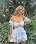 Women Baby Blue Open Shoulder Short Homecoming Dress Y461 by simplepromdress