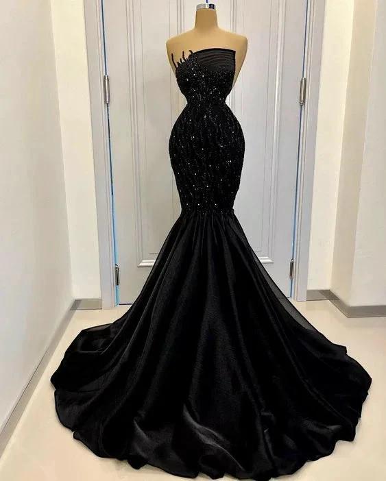 Classy Mermaid Black Long Prom Dress Strapless Black Evening Dress Y465 by simplepromdress