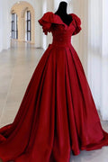 Burgundy satin long A line prom dress evening dress Y518 by simplepromdress
