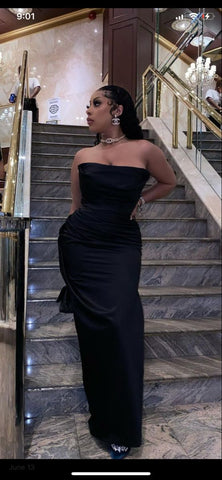 Vestido de noche largo negro sin tirantes Vestido de noche negro clásico Y475