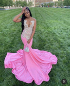 Pink prom dresses, sparkly prom dresses, mermaid evening dresses Y470 by simplepromdress