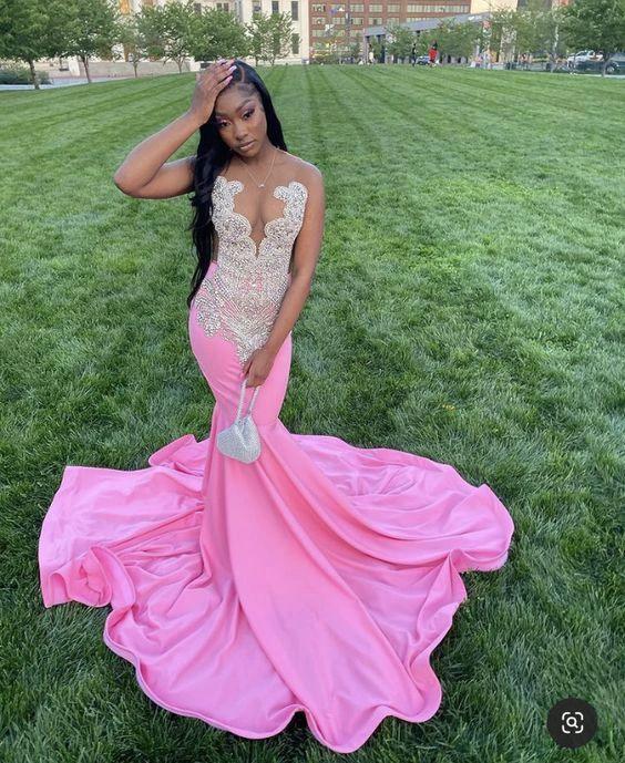 Pink prom dresses, sparkly prom dresses, mermaid evening dresses Y470 by simplepromdress