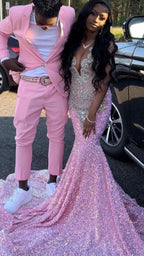 Pink prom dresses, deep v neck prom dresses, sparkly prom dresses, evening dresses, mermaid evening dresses Y467 by simplepromdress