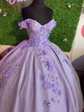 Lavender ball gown off the shoulder with 3d flowers sweet 16 dress Y473 by simplepromdress