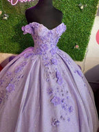 Lavender ball gown off the shoulder with 3d flowers sweet 16 dress Y473 by simplepromdress