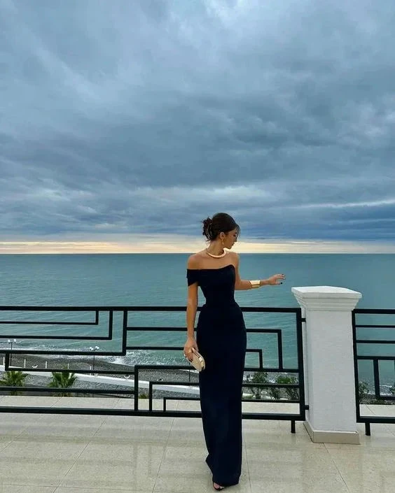 Black One Shoulder Long Sheath Evening Dress Strapless Party Prom Dress Y7559 by simplepromdress