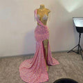 Glitter Pink Sequins Prom Dresses For Black Girls Tassels Luxury Dress For Gala Party 2023 Split Slit Long Mermaid Evening Gowns Y1871 by simplepromdress
