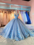Sky Blue Sweetheart Quinceanera Dress with Appliques Sweet 16 Dress Ball Gown Y1872 by simplepromdress
