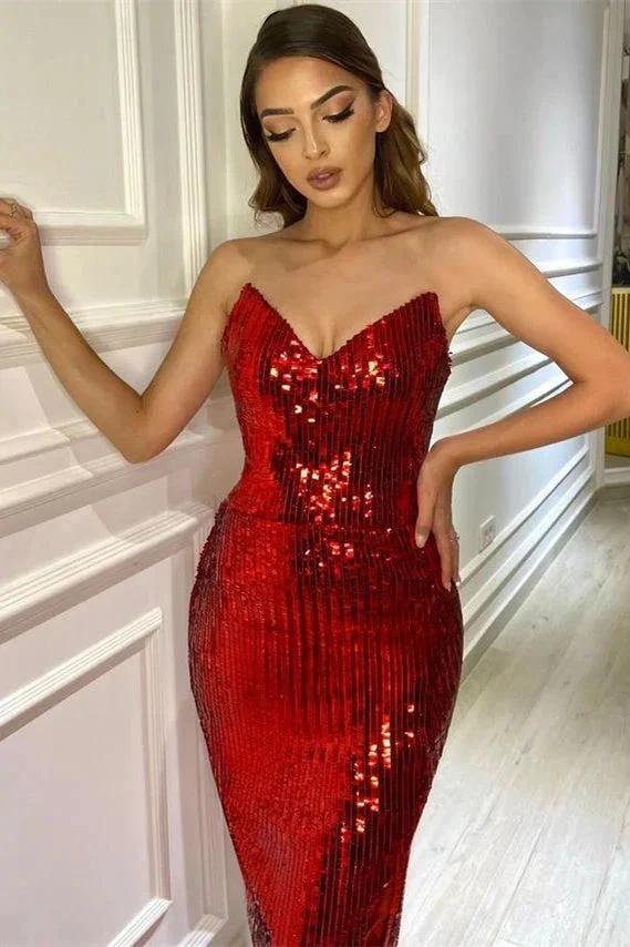 V Neck Mermaid Split Side Burgundy Long Prom Dress with Sequins by BIZTUNNEL