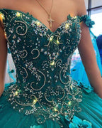 Floral off the shoulder emerald green quinceanera dress new arrival sweet 16 dress ball gown Y1226 by simplepromdress