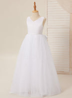 Elegant Princess Ball Gown Satin & Tulle Flower Girl Dress