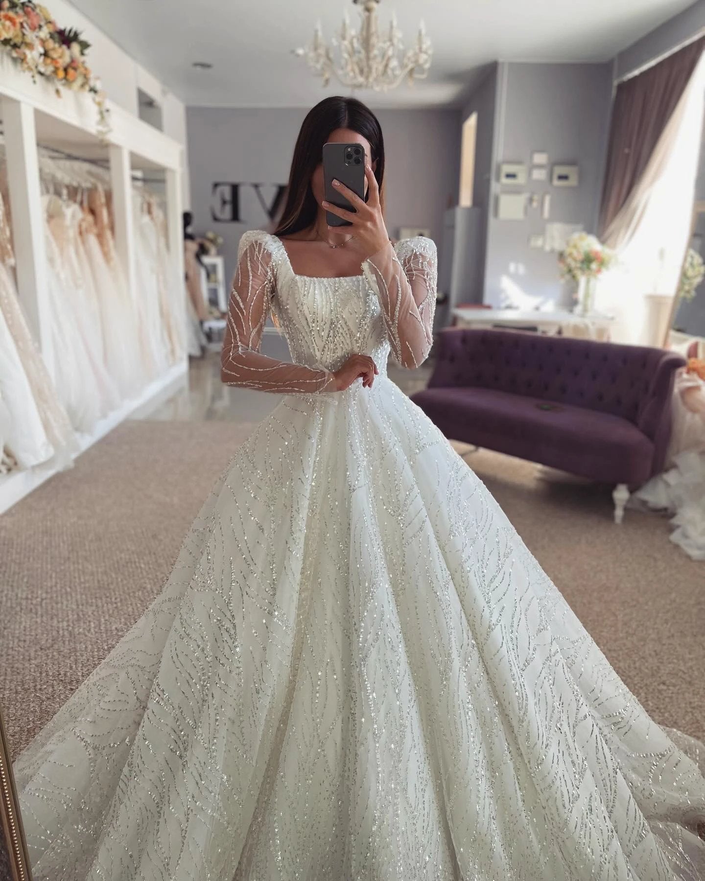Fabulous A-Line Lace Off-The-Shoulder Long Sleeve White Wedding Dress With Ruffles by misshow.com
