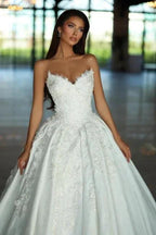 Fabulous A-Line Lace V-Neck Sleeveless White Wedding Dresses With Appliques by misshow.com