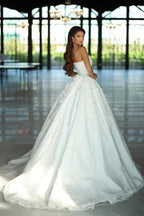 Fabulous A-Line Lace V-Neck Sleeveless White Wedding Dresses With Appliques by misshow.com