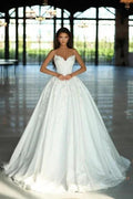Fabulous A-Line Lace V-Neck Sleeveless White Wedding Dresses With Appliques by misshow.com