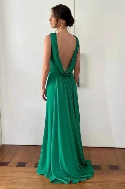 Fabulous A-Line Satin Sleeveless Green Prom Dresses With Openback by misshow.com
