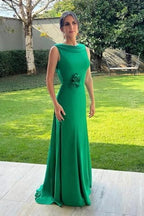 Fabulous A-Line Satin Sleeveless Green Prom Dresses With Openback by misshow.com