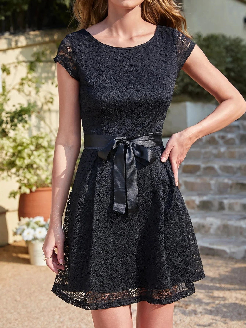 Fabulous A-Line Scoop Cap Sleeve Lace Short Prom Dresses by misshow.com