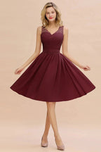 Fabulous A-Line V-Neck Sleeveless Satin Short Bridesmaid Dresses by misshow.com