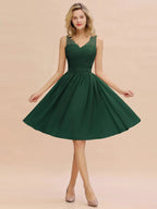 Fabulous A-Line V-Neck Sleeveless Satin Short Bridesmaid Dresses by misshow.com