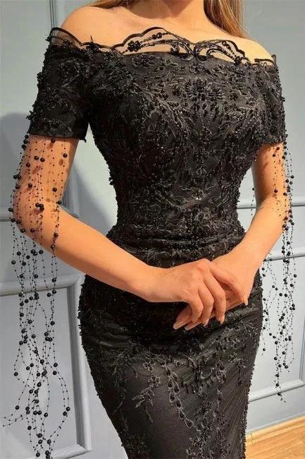 Fabulous Black Strapless Off the Shoulder Prom Dress by misshow.com