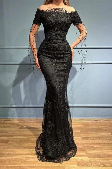 Fabulous Black Strapless Off the Shoulder Prom Dress by misshow.com