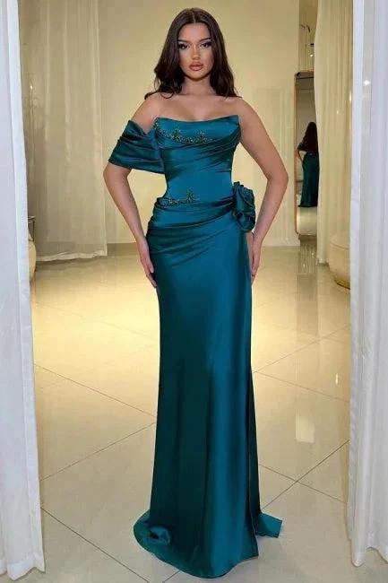 Fabulous Column Satin Scoop Sleeveless Prom Dress With Ruffles by misshow.com